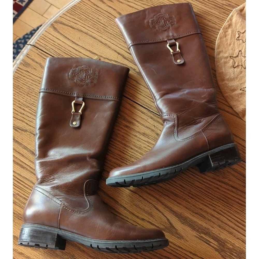 Women's Blondo Canada Cognac Brown Leather Block Heel Calf High Boot 9 N